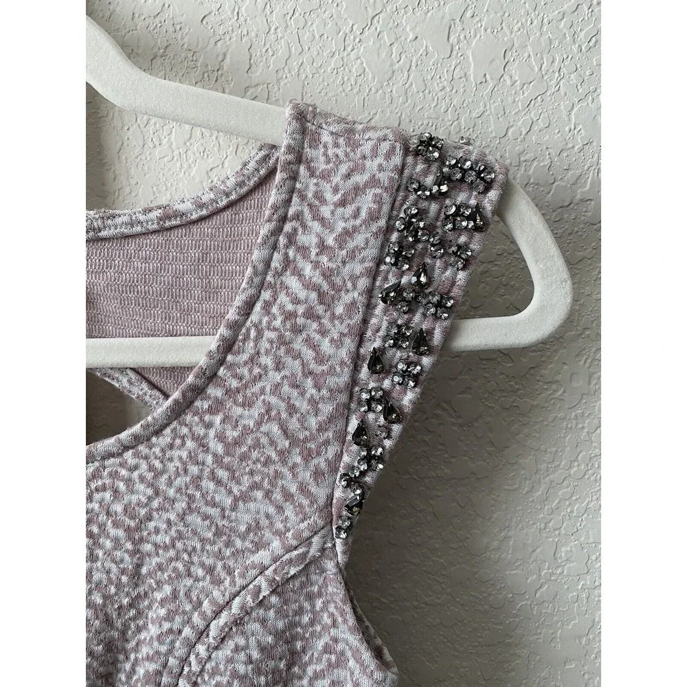 Free People Embellished Skater Mini Dress Size XS Purple White Jeweled‎ Knit